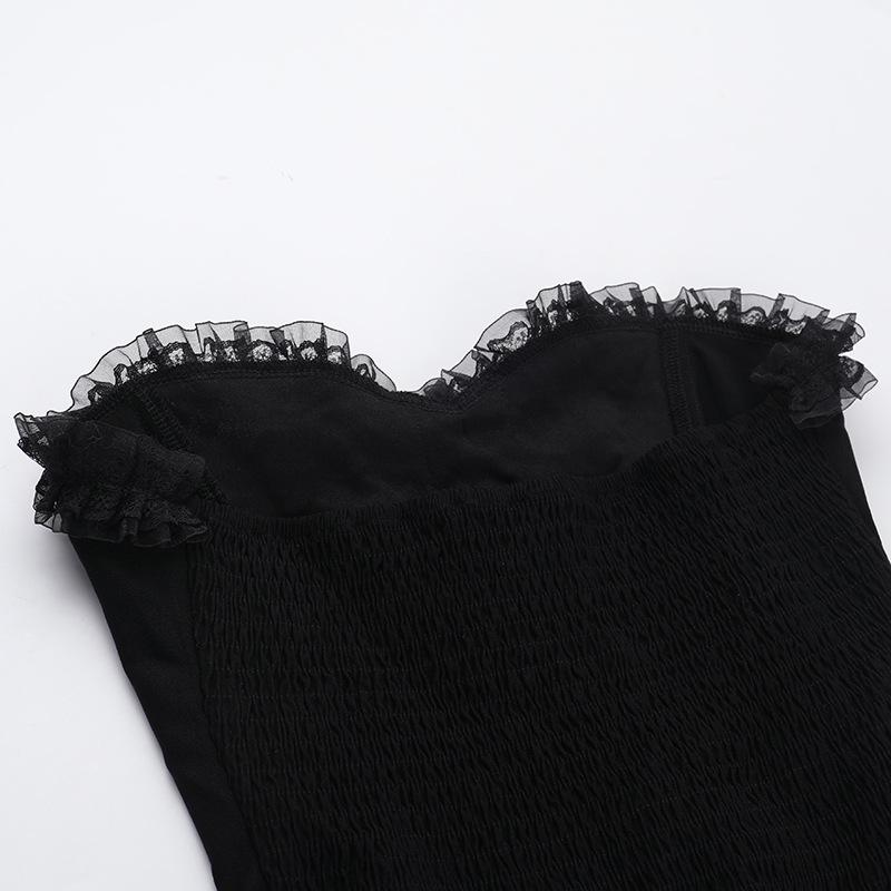 Sweetheart neck lace hem ruffle button mini dress - Image 7