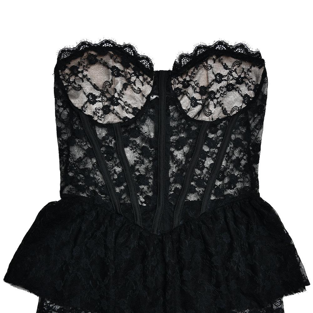 Sweetheart neck lace see through bustier ruched tube maxi dress - Image 6
