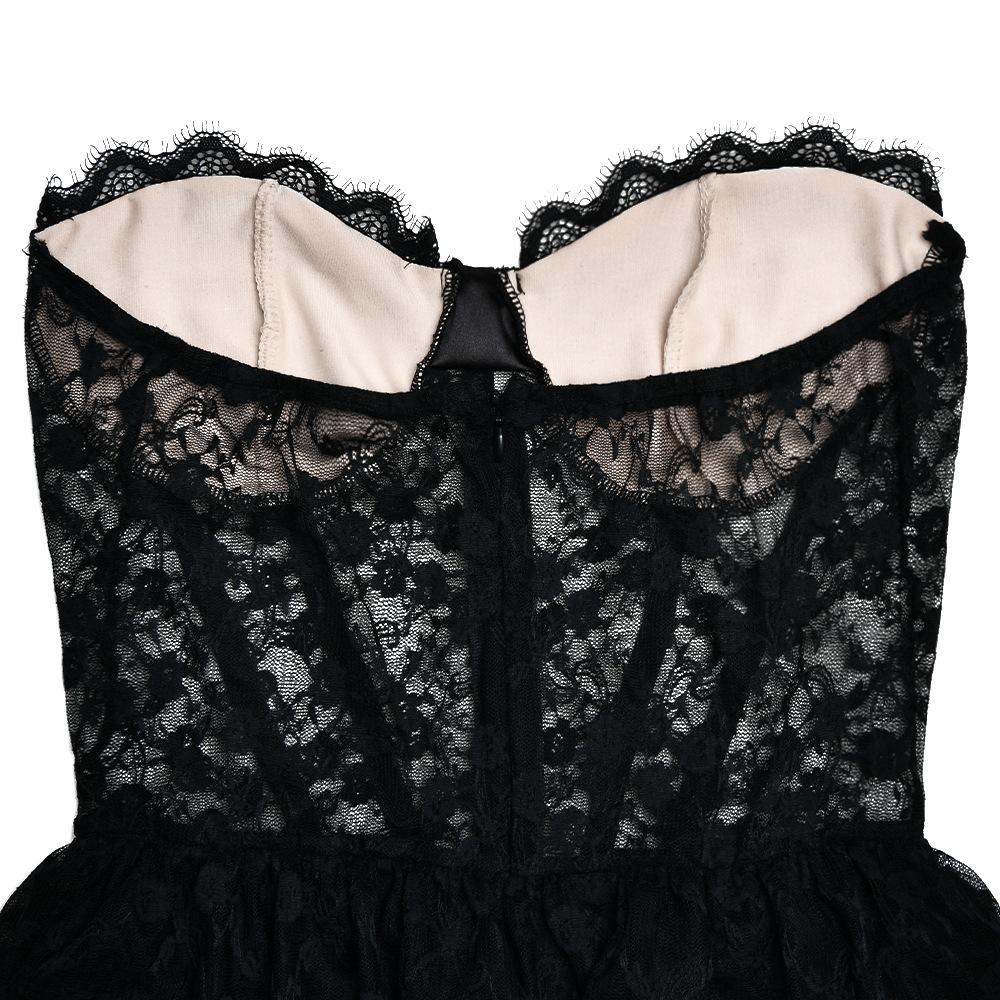 Sweetheart neck lace see through bustier ruched tube maxi dress - Image 8