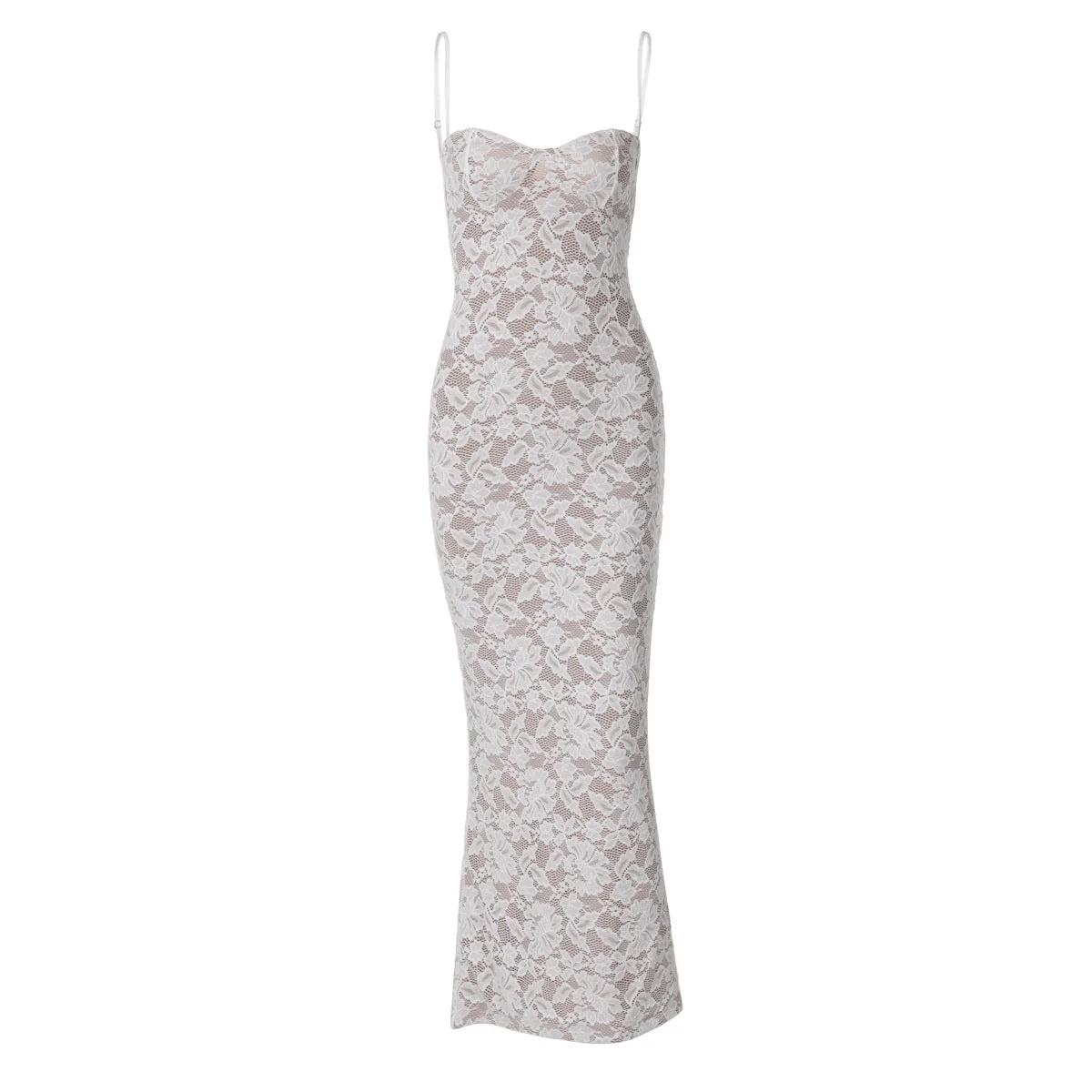Sweetheart neck lace slit cami maxi dress