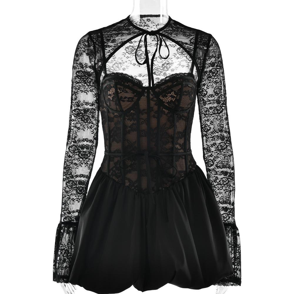 Sweetheart neck long sleeve lace shrug 2 piece mini dress - Image 2