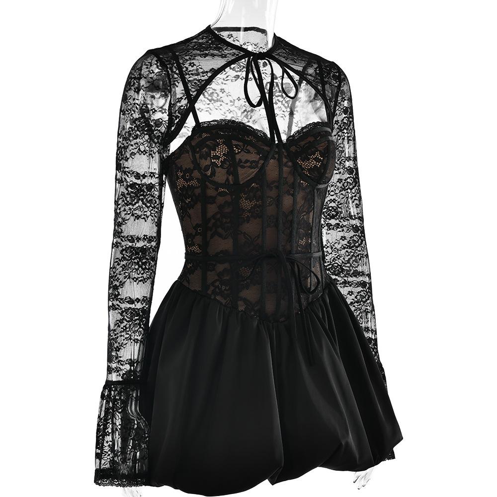 Sweetheart neck long sleeve lace shrug 2 piece mini dress - Image 3