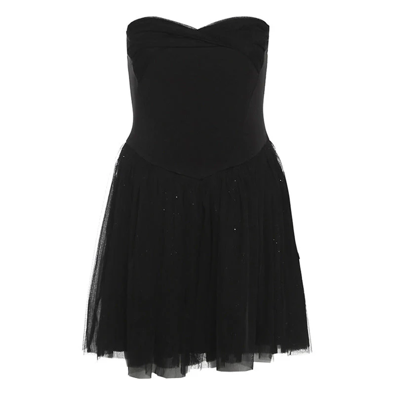 Sweetheart neck mesh glitter tube mini dress - Image 2