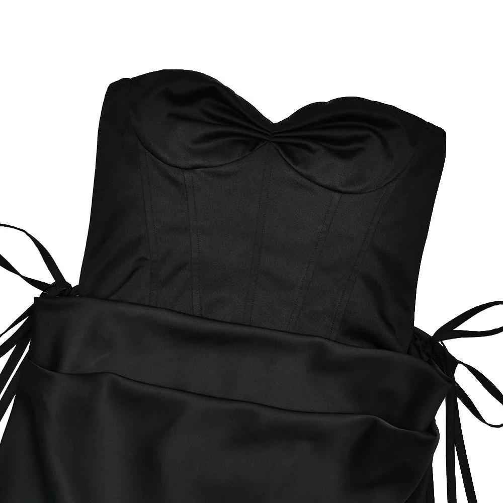 Sweetheart neck pleated satin backless tube maxi skirt set - Image 8
