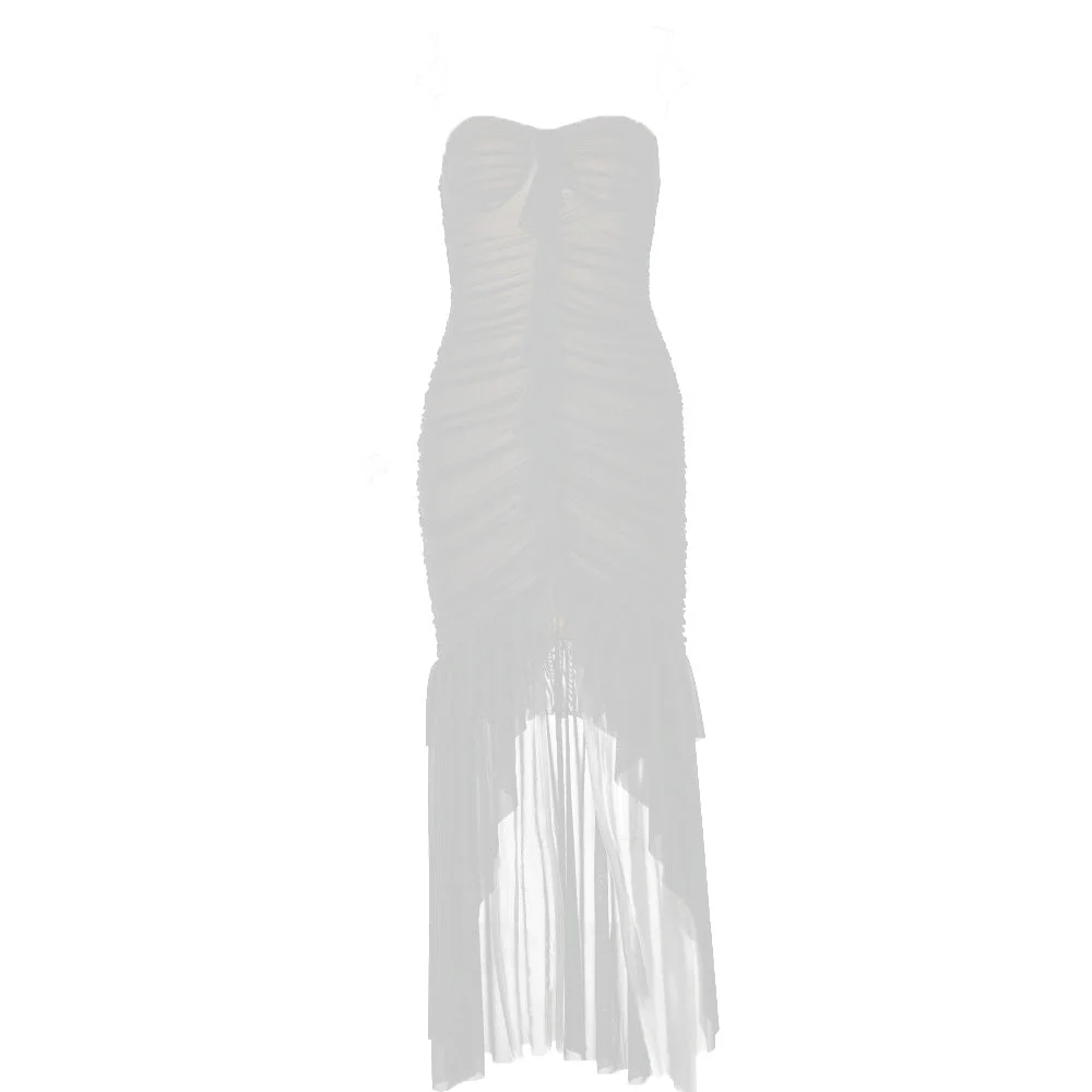Sweetheart neck ruched ruffle tube midi dress - Image 2