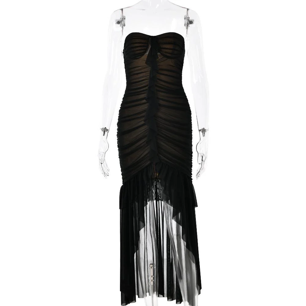 Sweetheart neck ruched ruffle tube midi dress - Image 3