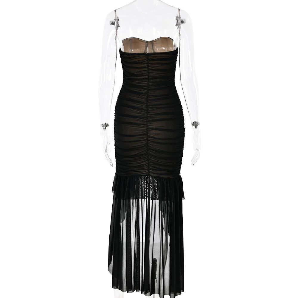 Sweetheart neck ruched ruffle tube midi dress - Image 5