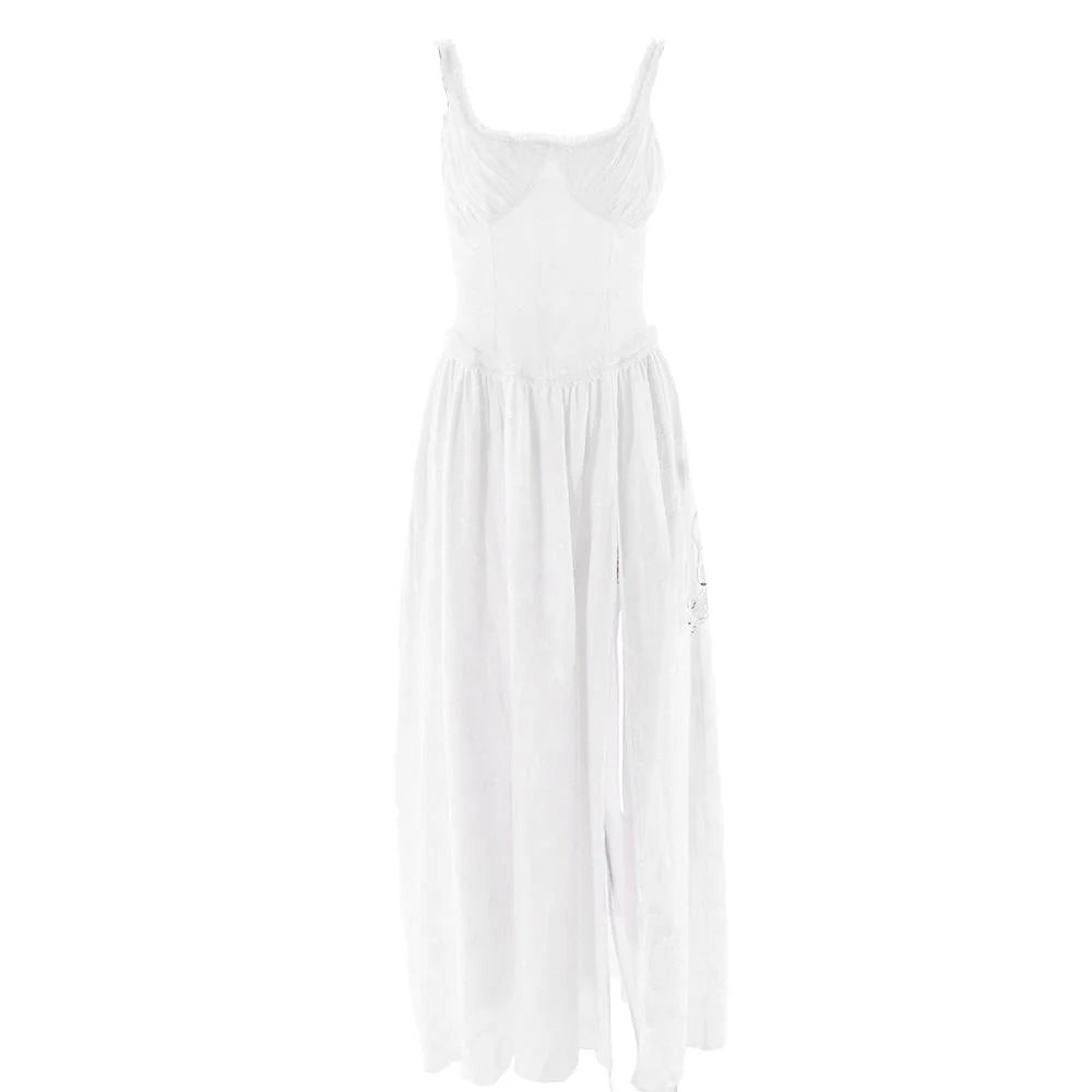 Sweetheart neck ruched textured ruffle cami maxi dress