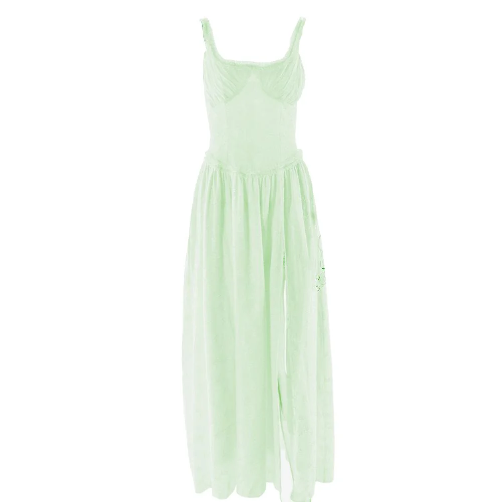 Sweetheart neck ruched textured ruffle cami maxi dress - Image 2