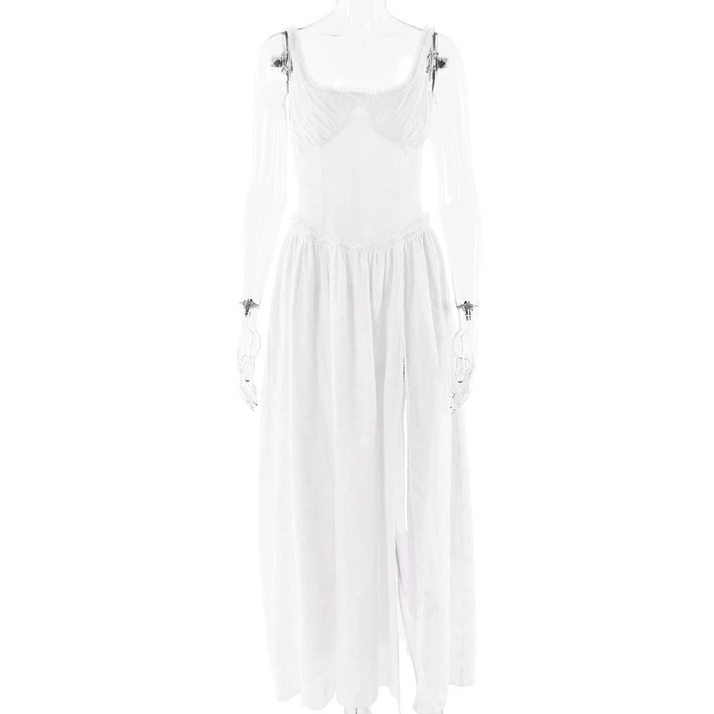 Sweetheart neck ruched textured ruffle cami maxi dress - Image 3