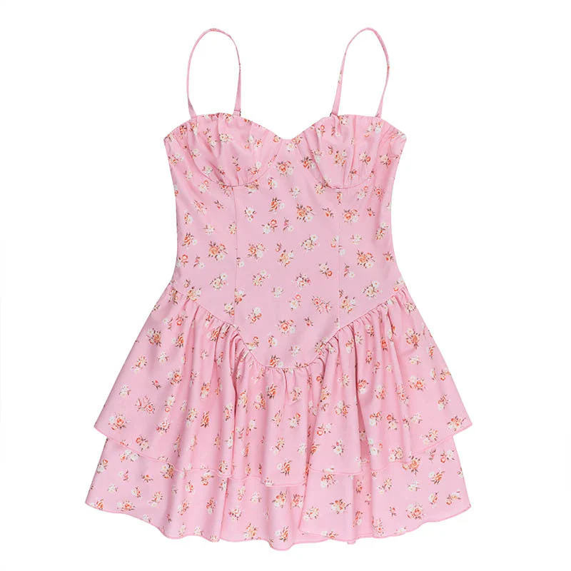 Sweetheart neck ruffle flower print cami mini dress - Image 2