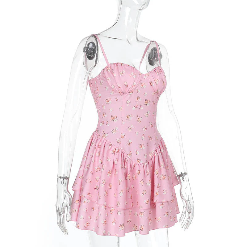 Sweetheart neck ruffle flower print cami mini dress - Image 3