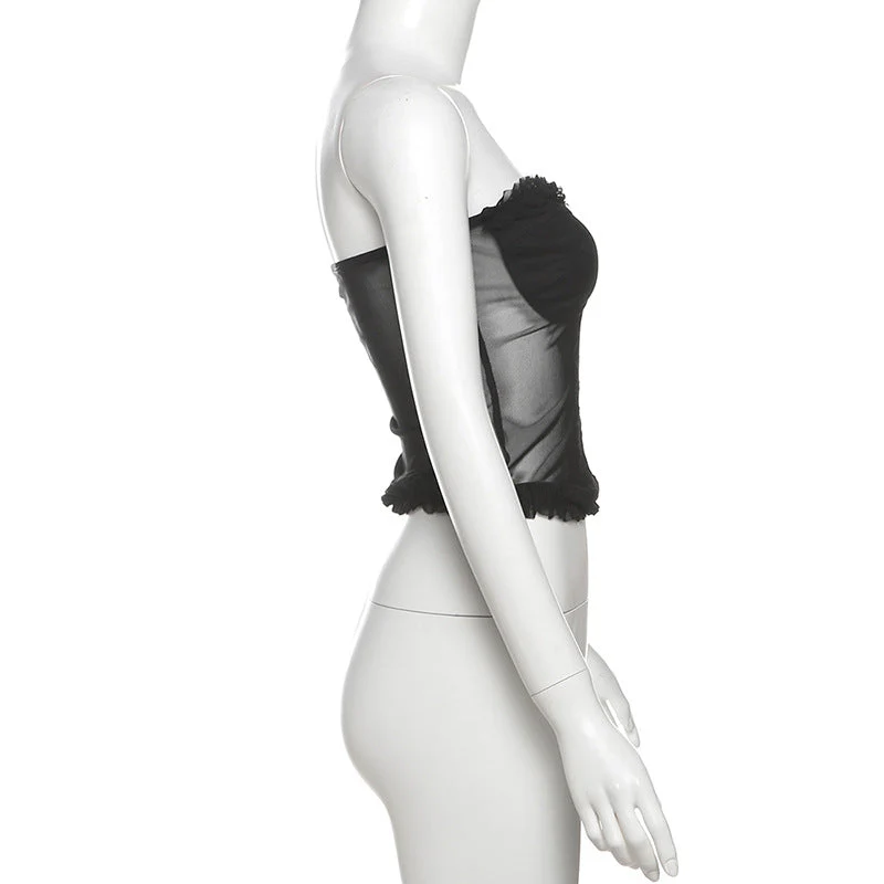 Sweetheart neck ruffle mesh backless top - Image 11