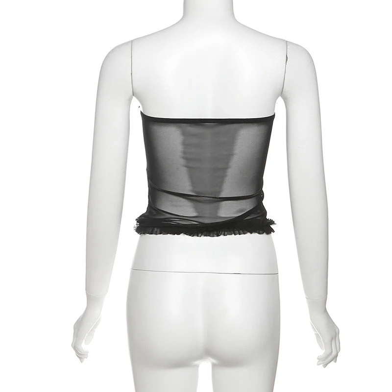 Sweetheart neck ruffle mesh backless top - Image 12