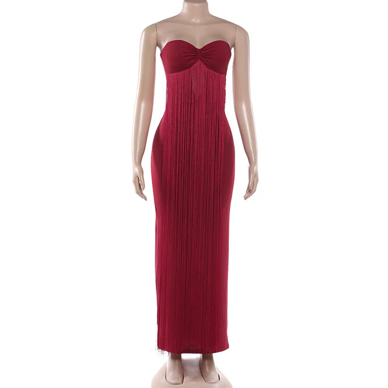 Sweetheart neck tassels backless tube maxi dress - Image 2