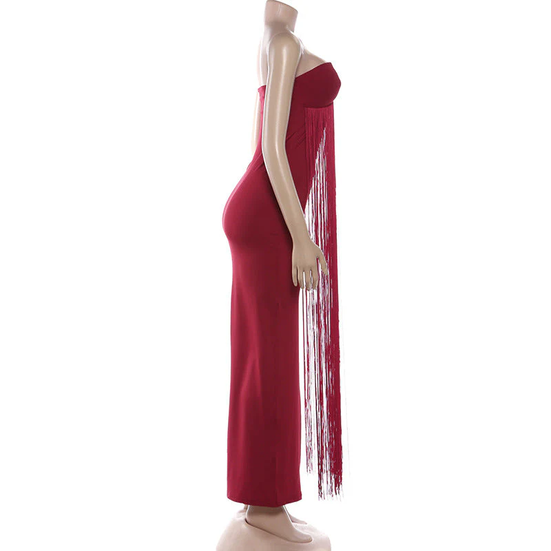 Sweetheart neck tassels backless tube maxi dress - Image 3
