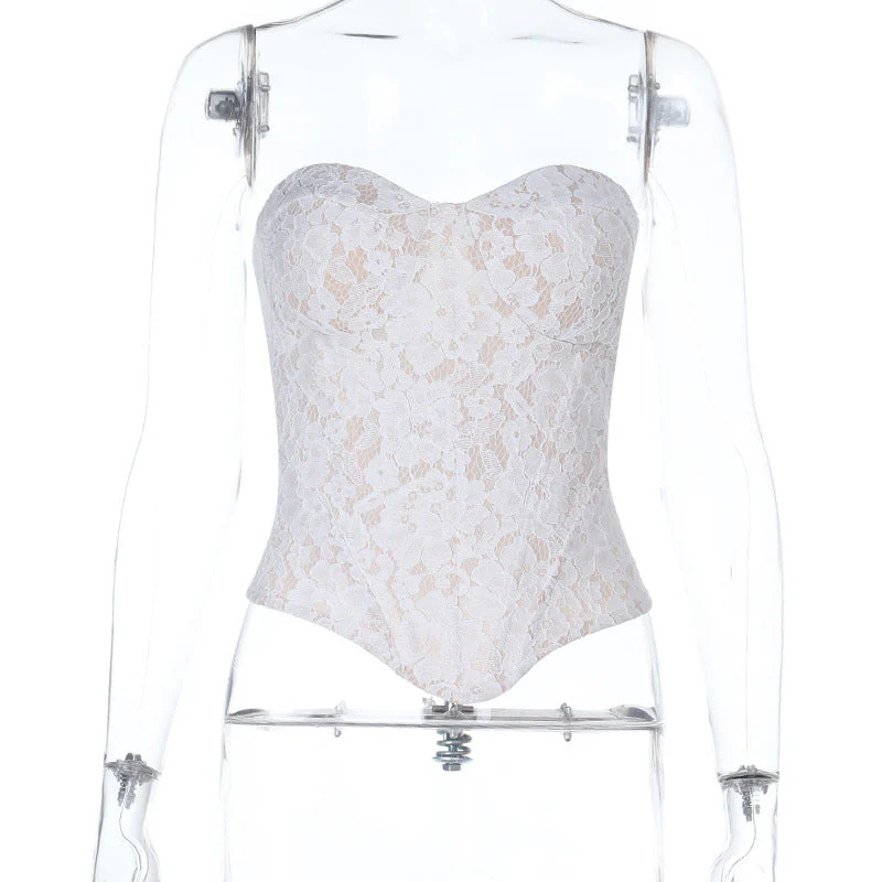 Sweetheart neck zip-up lace corset tube top - Image 2