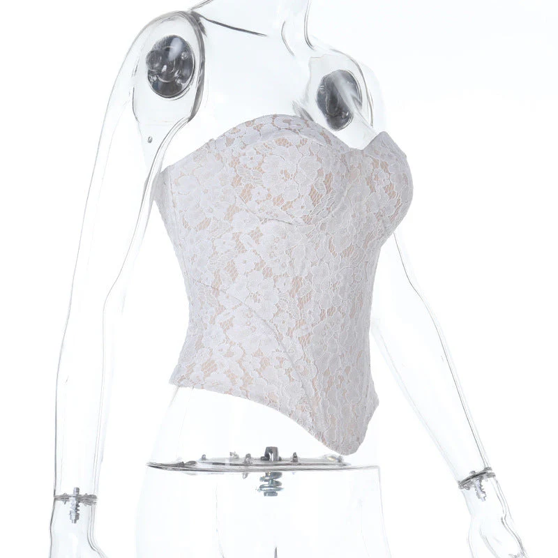 Sweetheart neck zip-up lace corset tube top - Image 3
