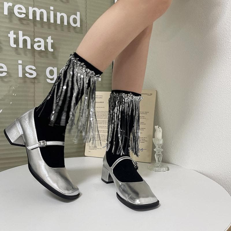 Tassels glitter contrast socks - Image 3