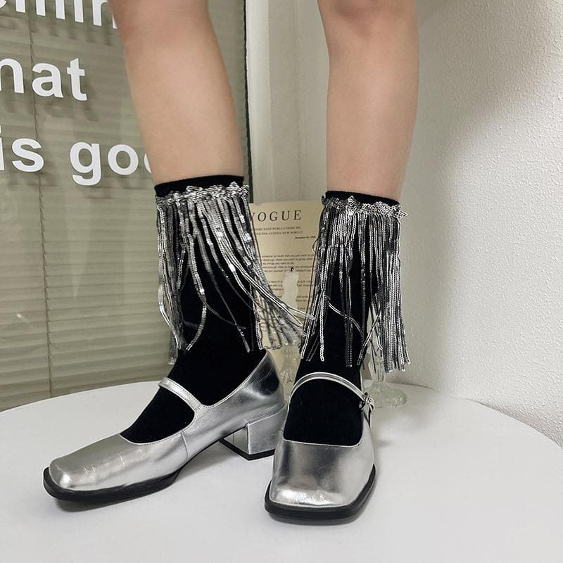 Tassels glitter contrast socks - Image 4