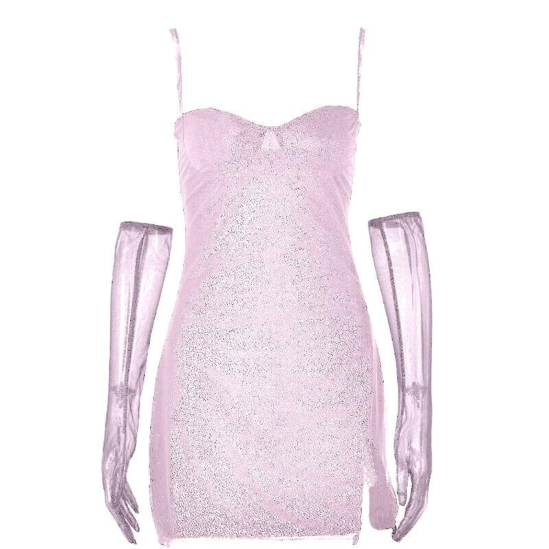 Textured mesh gloves sweetheart neck zip-up slit cami mini dress - Image 10