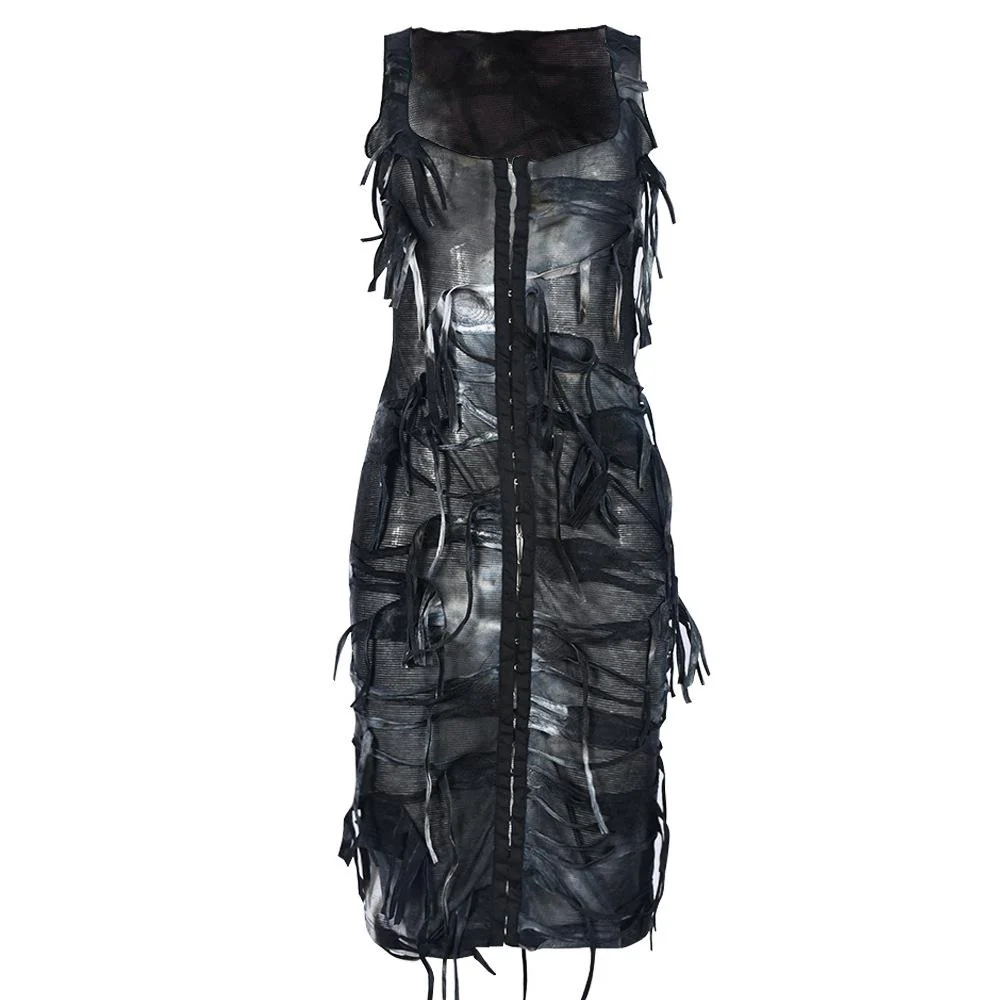 Tie dye button tassels square neck tank midi dress - Image 3