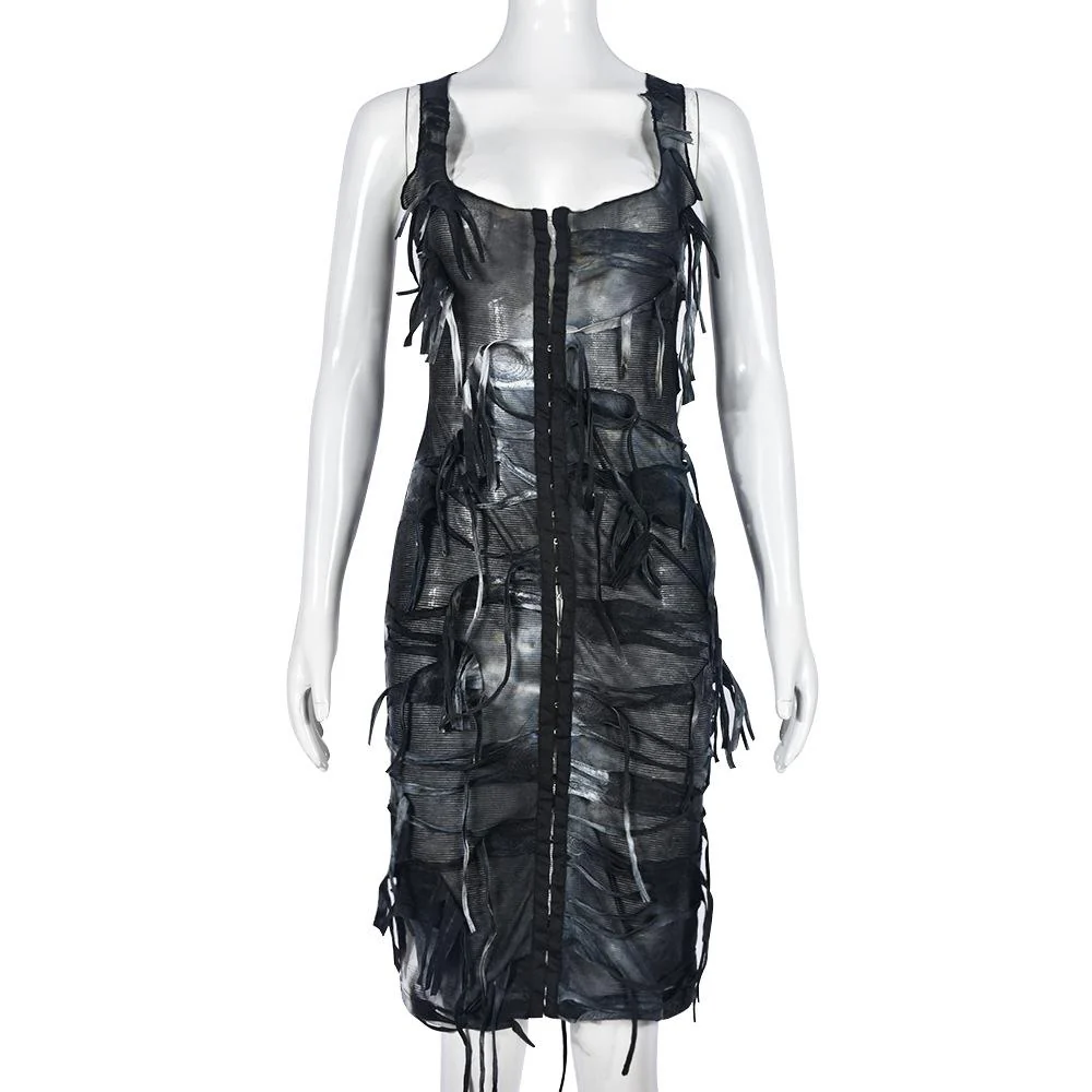 Tie dye button tassels square neck tank midi dress - Image 4