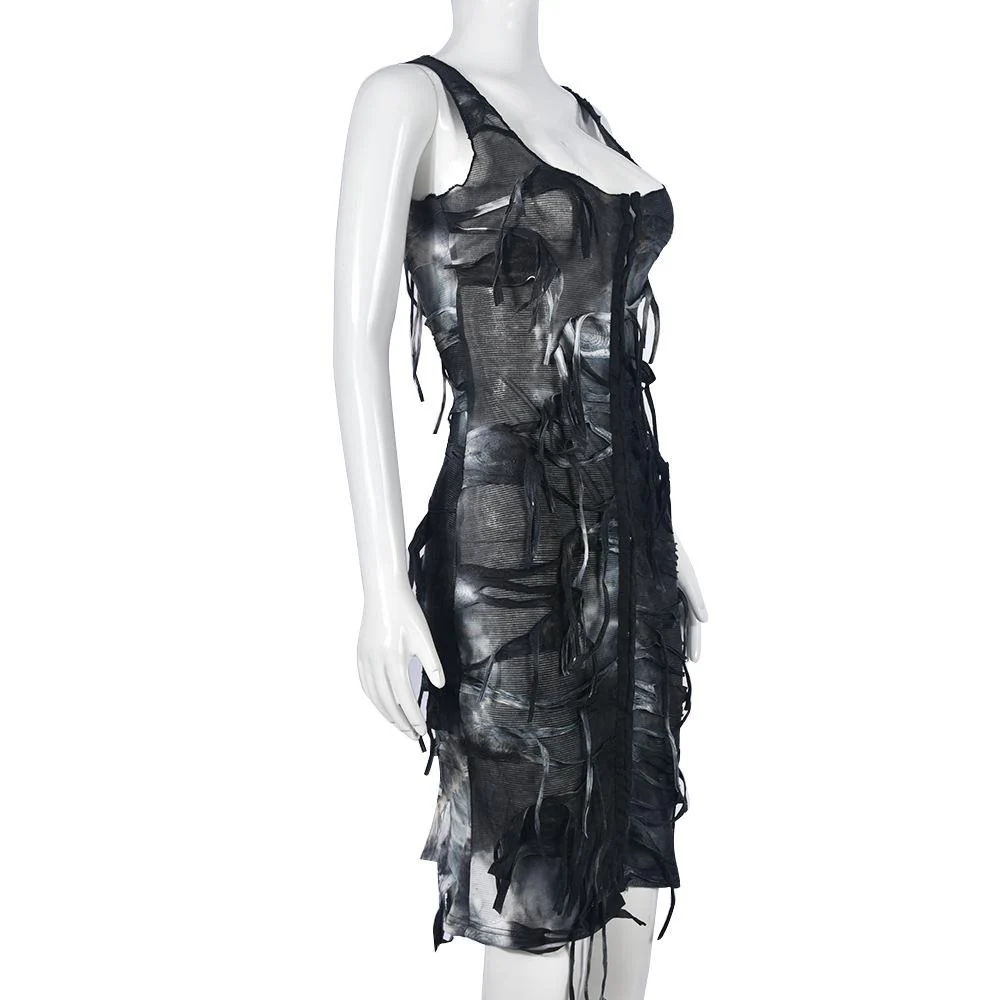 Tie dye button tassels square neck tank midi dress - Image 5