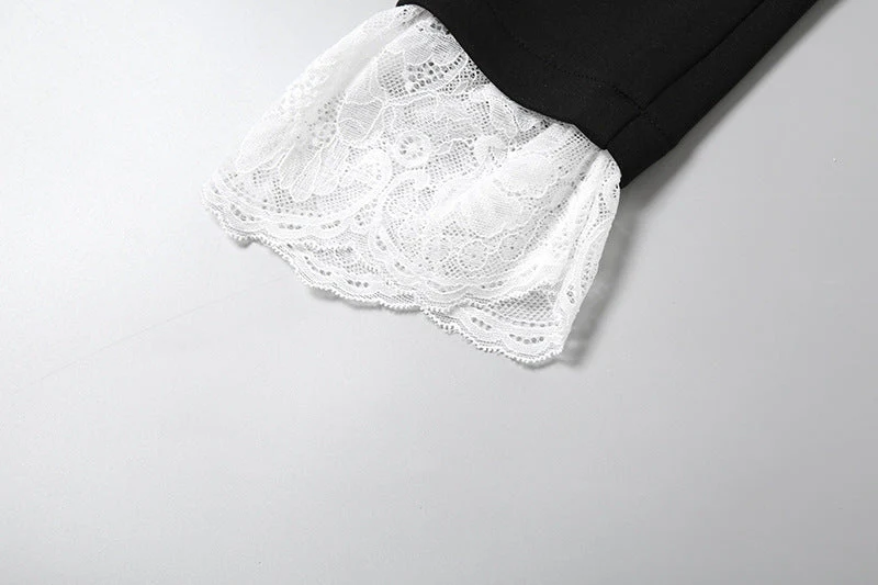 Turnover collar long sleeve lace hem bodysuit - Image 8