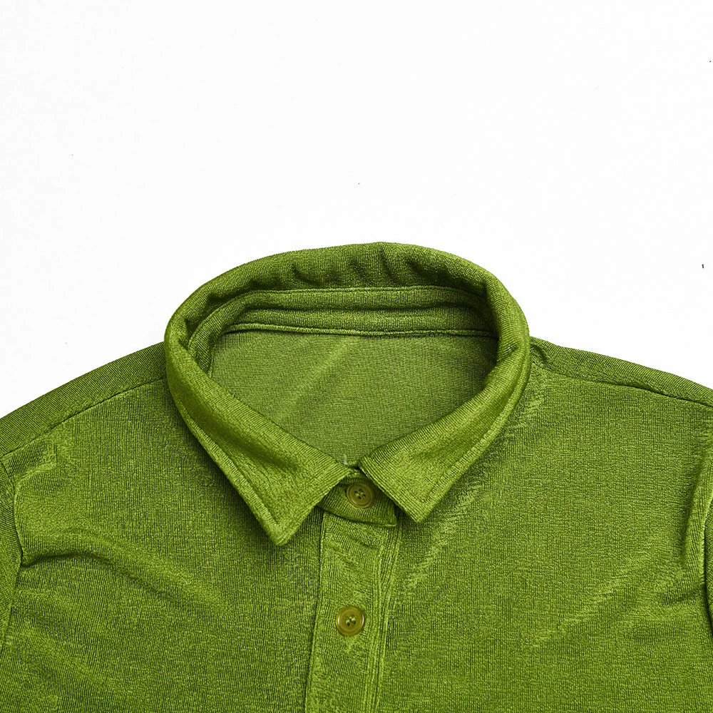Turnover collar short sleeve ruched button mini dress - Image 9