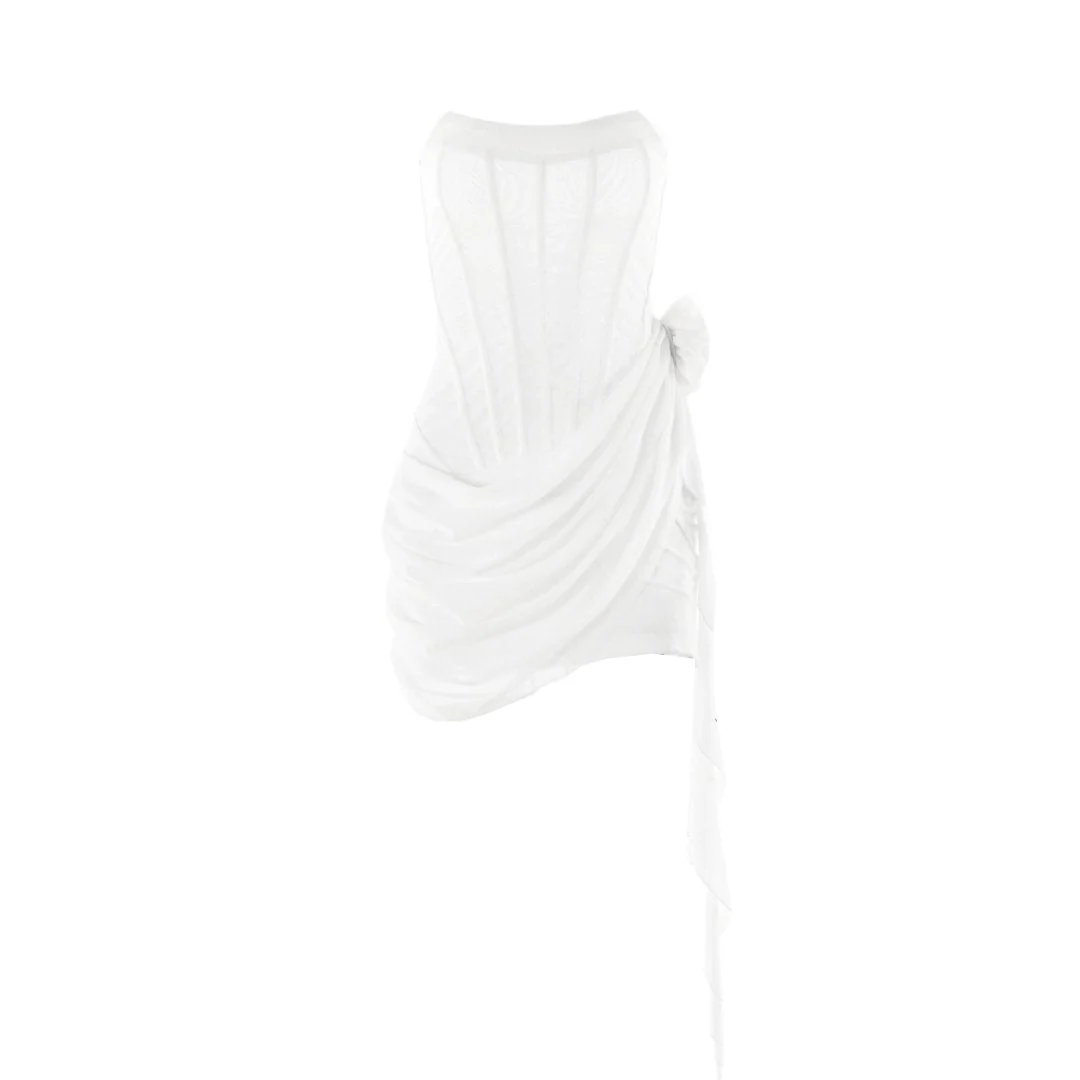 U neck bustier ruffle flower applique tube mini dress - Image 2