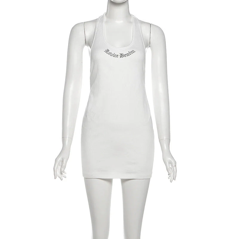 U neck hollow out letter pattern mini dress - Image 2