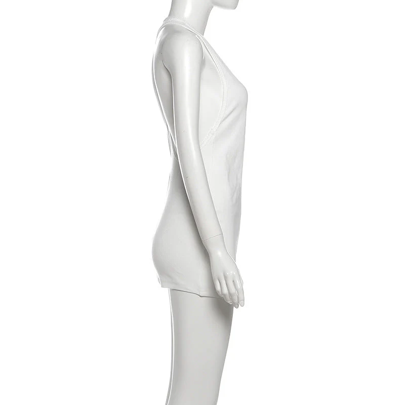 U neck hollow out letter pattern mini dress - Image 3