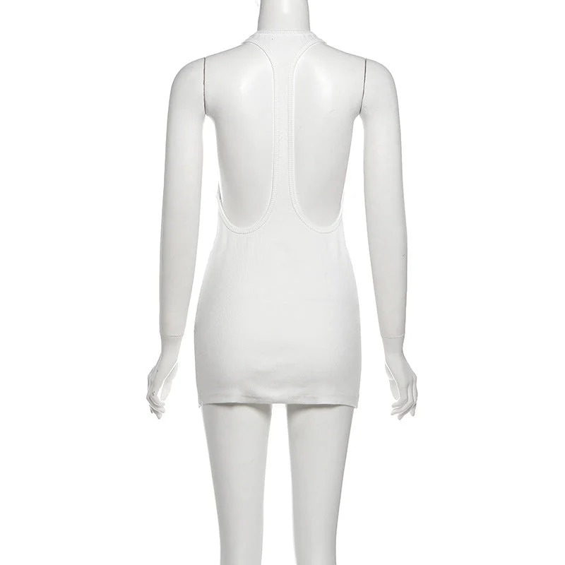 U neck hollow out letter pattern mini dress - Image 4