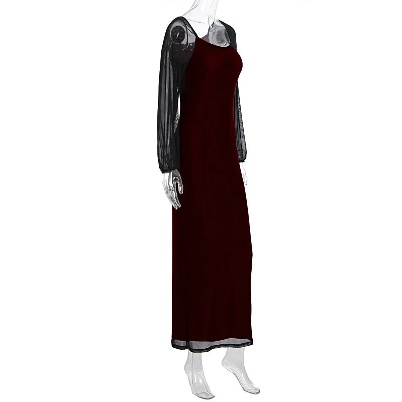 U neck long sleeve mesh slit midi dress - Image 4