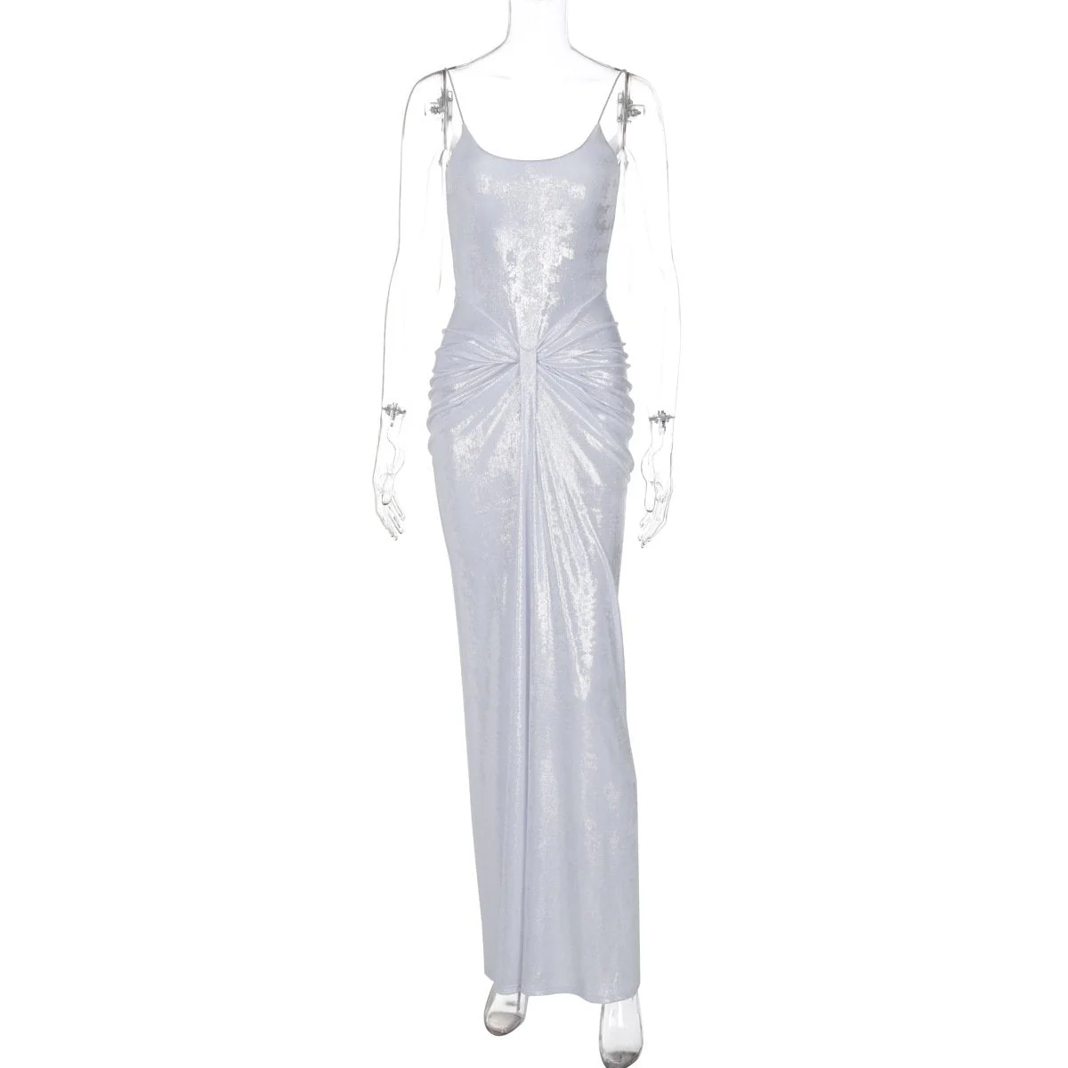 U neck metallic ruched backless cami maxi dress - Image 2