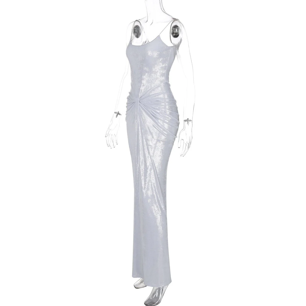 U neck metallic ruched backless cami maxi dress - Image 3