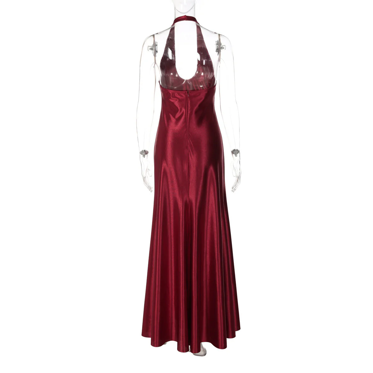 U neck satin halter zip-up backless maxi dress - Image 6