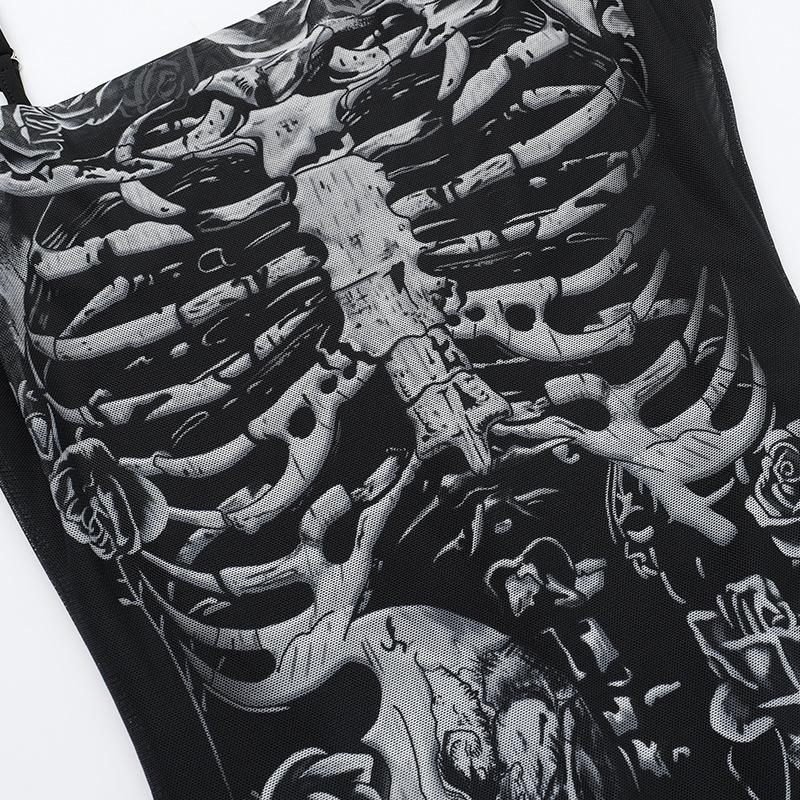 U neck skull print mesh backless cami maxi dress - Image 8