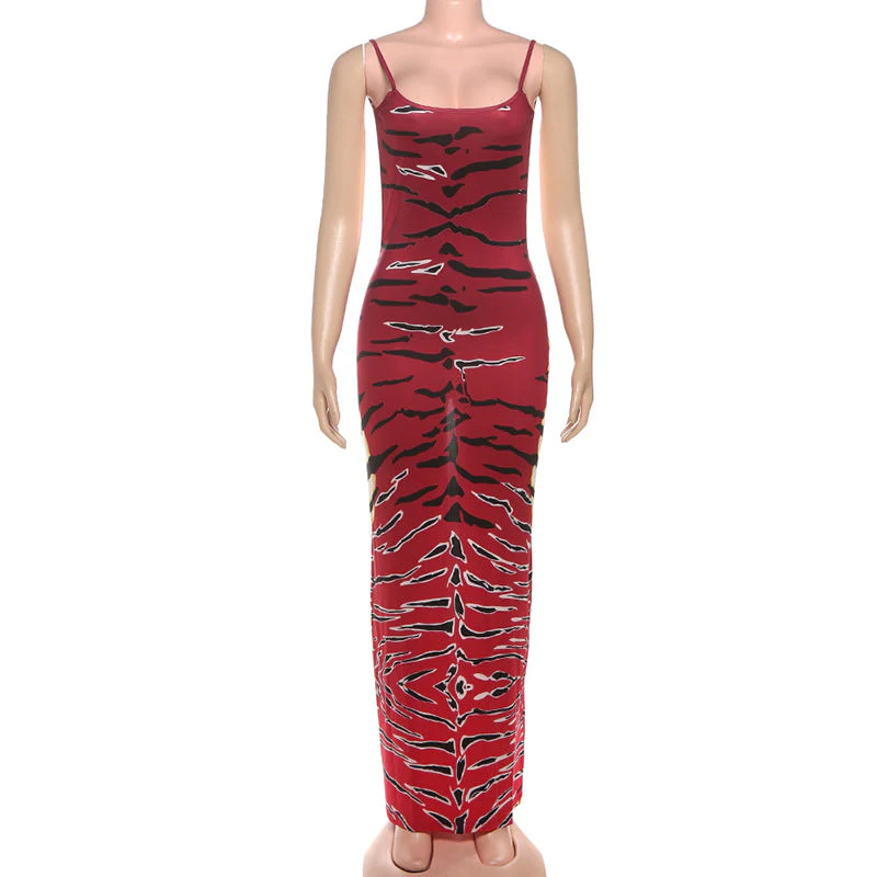 U neck slit print backless cami maxi dress - Image 2