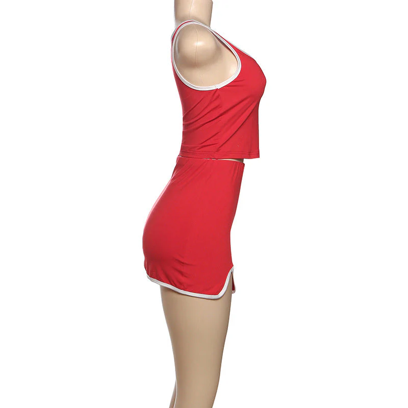 U neck slit tank mini skirt set - Image 3