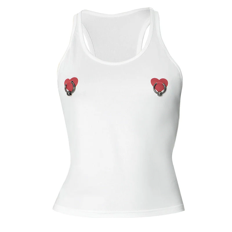 U neck sweetheart print o ring tank top