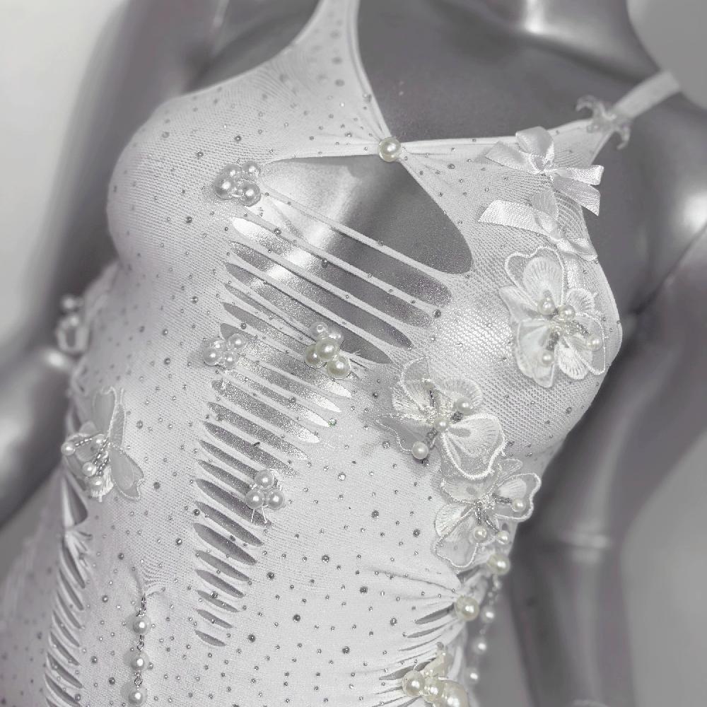 V neck beaded bowknot hollow out metal chain cami mini dress - Image 2