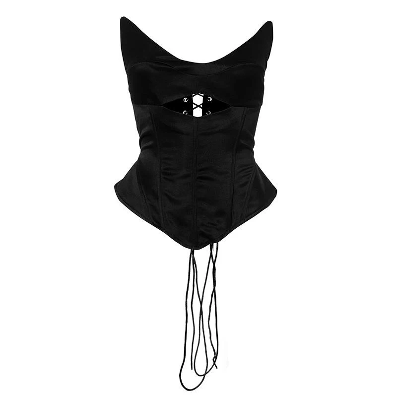V neck corset lace up hollow out top - Image 3