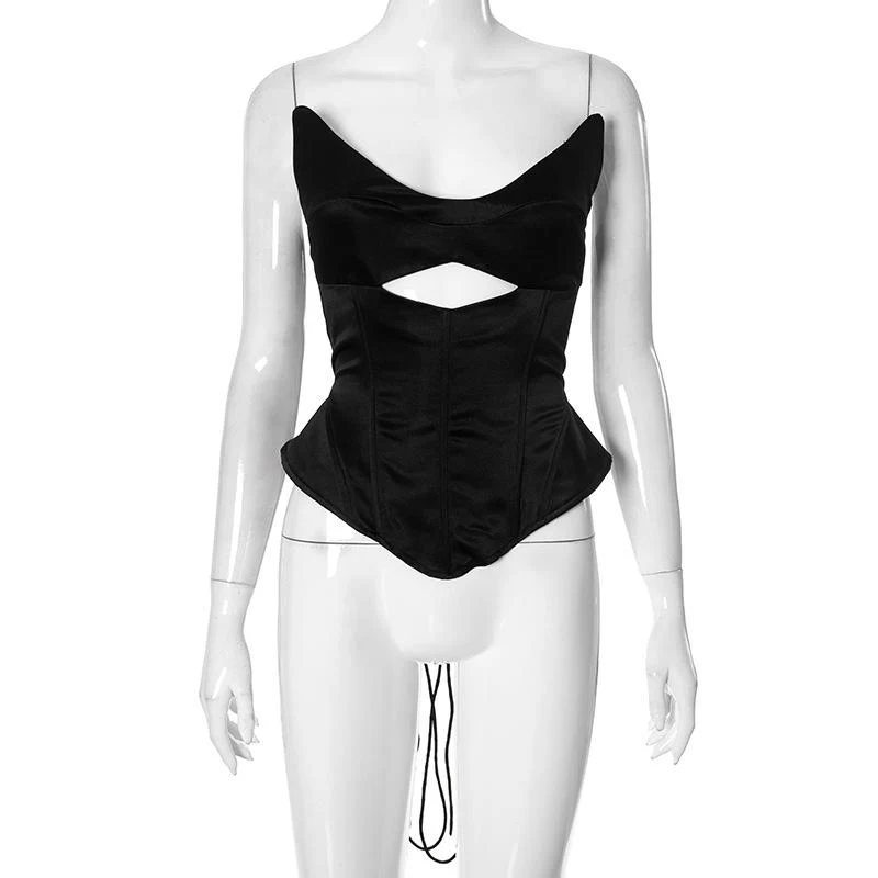 V neck corset lace up hollow out top - Image 4