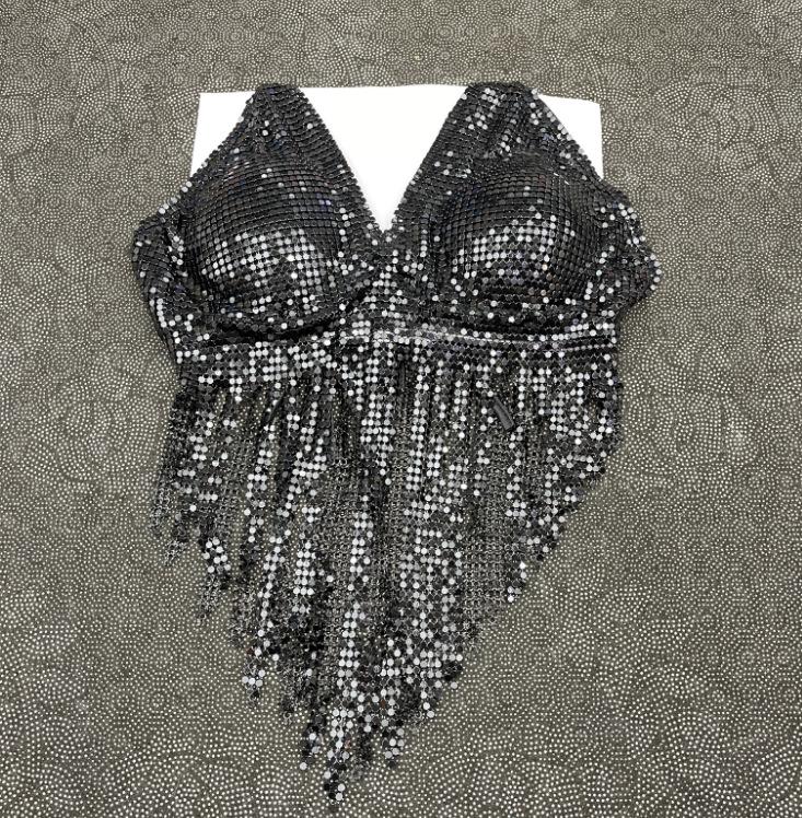 V neck halter self tie tassels glitter top - Image 2