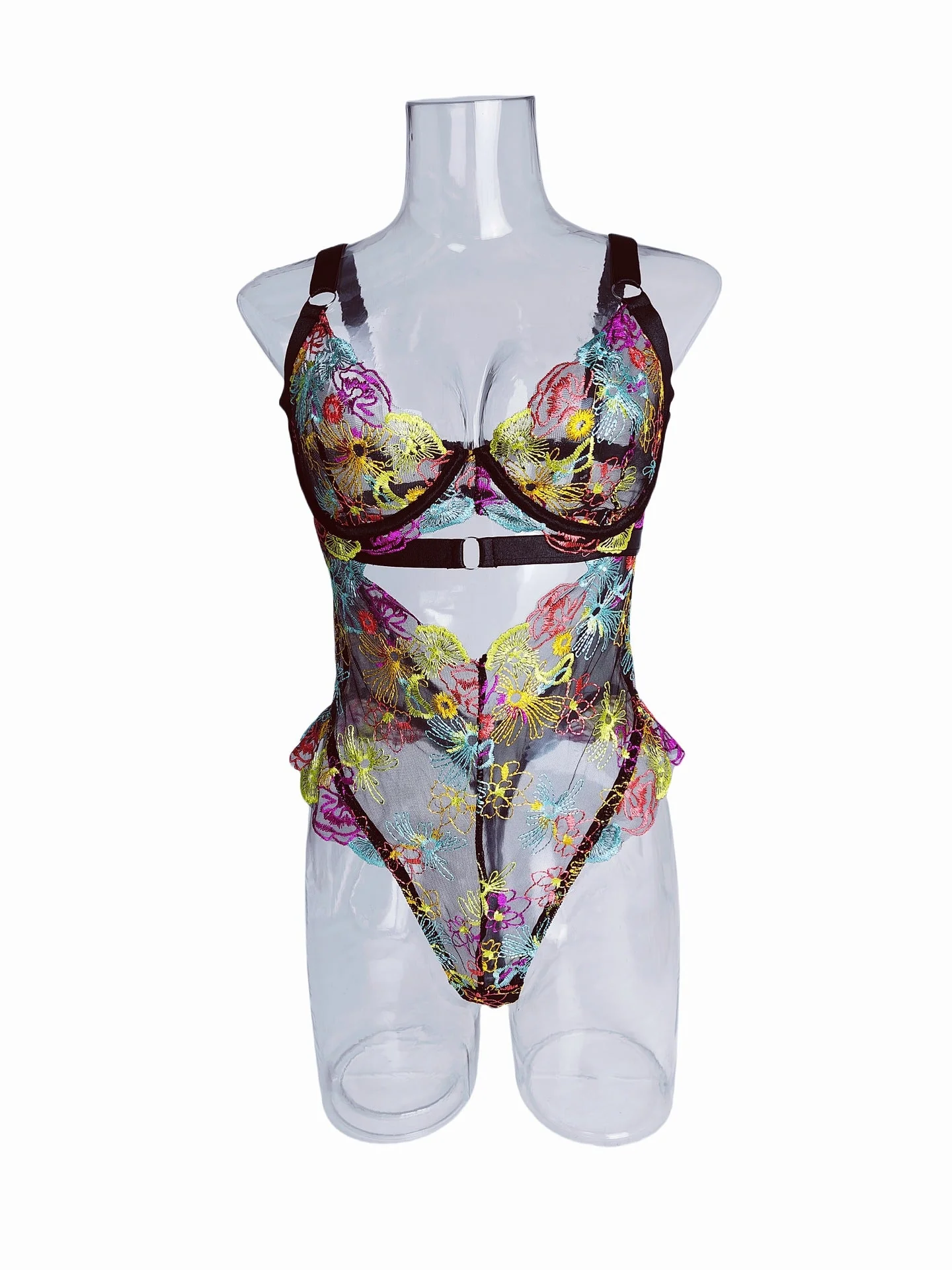 V neck hollow out embroidery cami bodysuit - Image 6