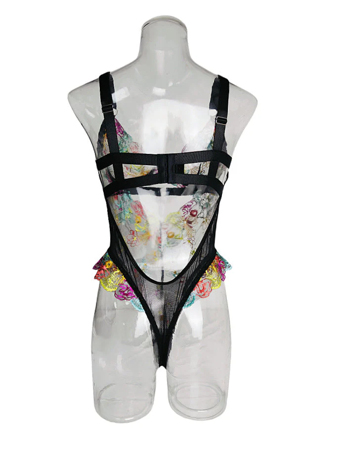 V neck hollow out embroidery cami bodysuit - Image 8