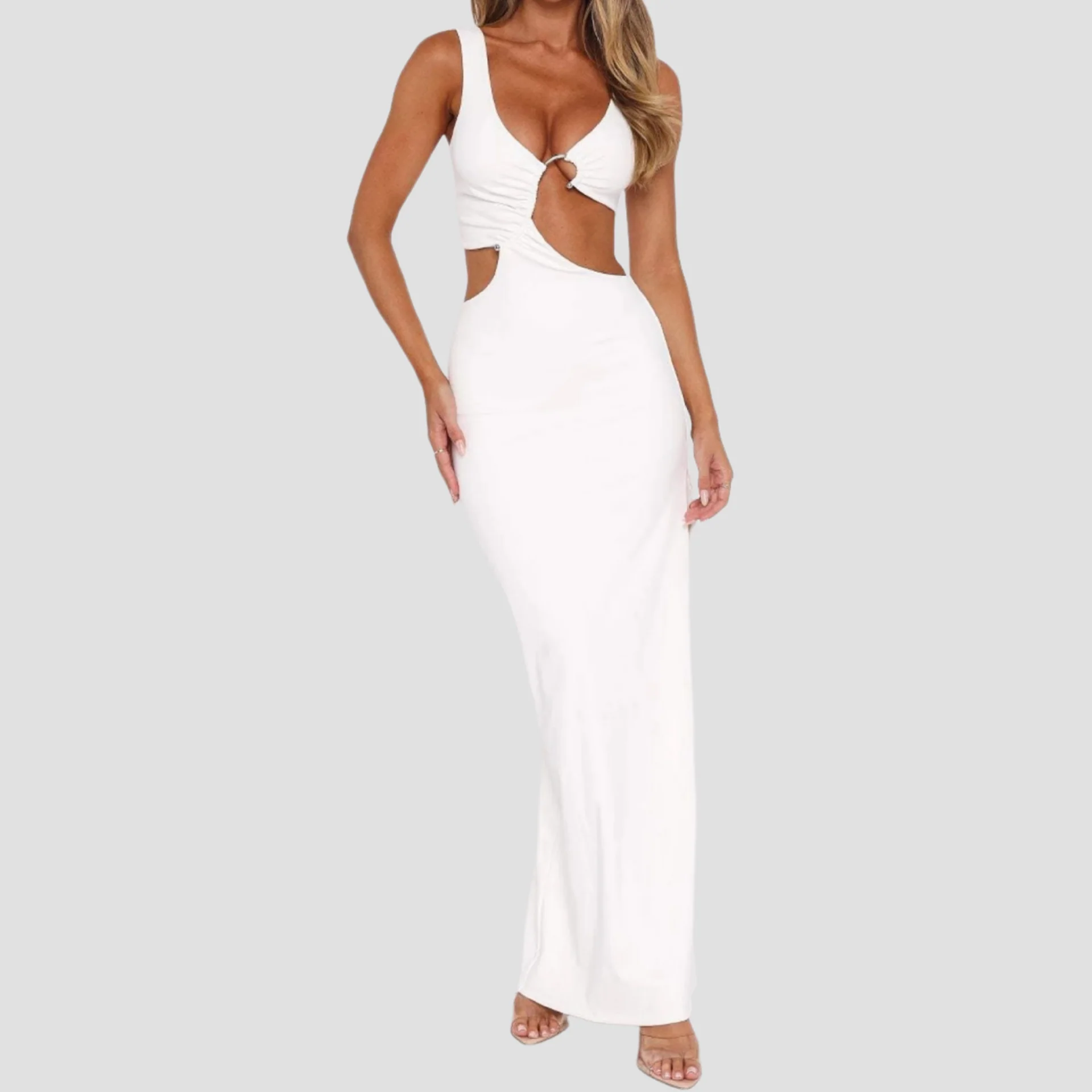 V neck hollow out o ring slit maxi dress - Image 3