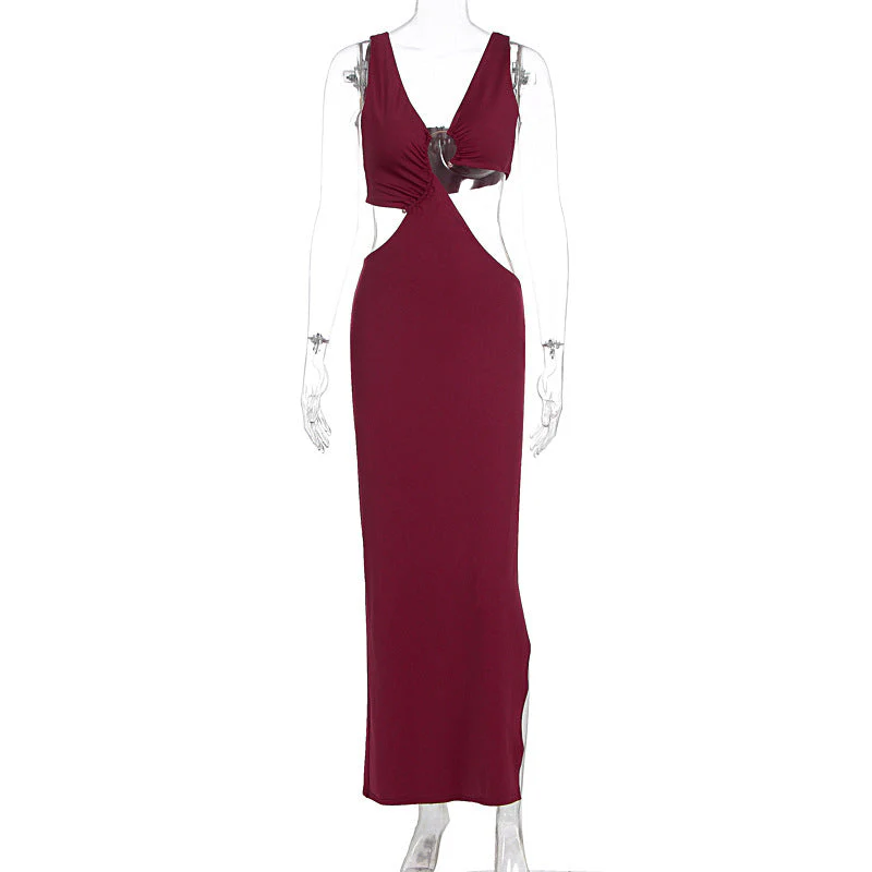 V neck hollow out o ring slit maxi dress - Image 4
